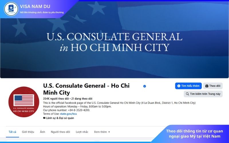 Theo dõi thông tin từ cơ quan ngoại giao Mỹ tại Việt Nam