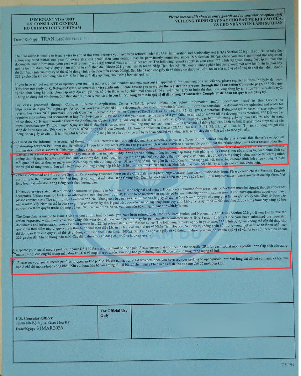 Khai báo mạng xã hội khi phỏng vấn visa Mỹ diện vợ chồng và diện hôn phu/hôn thê