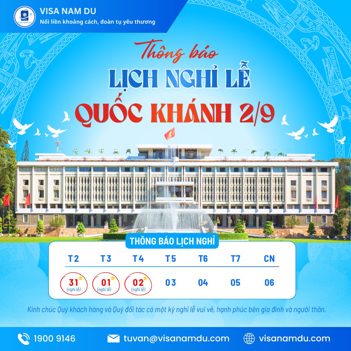 Thông báo lịch nghỉ lễ Quốc khánh 02/09